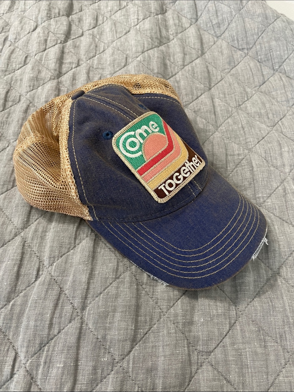 Judith March “Come Together” Navy & Tan Mesh Snapback Cap with Green Undervisor